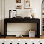 TREXM Curved Console Table with Storage, Wooden Entryway Table with 2 Drawers, Farmhouse Rustic Console Tables for Entryway, Hallway, Living Room, Distressed Black