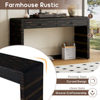 TREXM Curved Console Table with Storage, Wooden Entryway Table with 2 Drawers, Farmhouse Rustic Console Tables for Entryway, Hallway, Living Room, Distressed Black