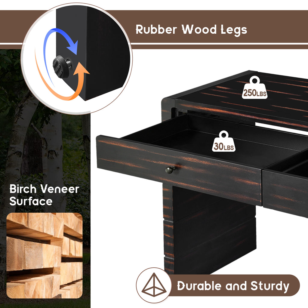 TREXM Curved Console Table with Storage, Wooden Entryway Table with 2 Drawers, Farmhouse Rustic Console Tables for Entryway, Hallway, Living Room, Distressed Black