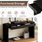 TREXM Curved Console Table with Storage, Wooden Entryway Table with 2 Drawers, Farmhouse Rustic Console Tables for Entryway, Hallway, Living Room, Distressed Black