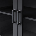 ON-TREND Farmhouse TV Stand with Tempered Glass Doors for TVs Up to 70', Versatile Sideboard with Adjustable Shelves, Elegant Buffet Cabinet with 5 Solid Wood Gourd-Shaped Legs for Living Room, Black