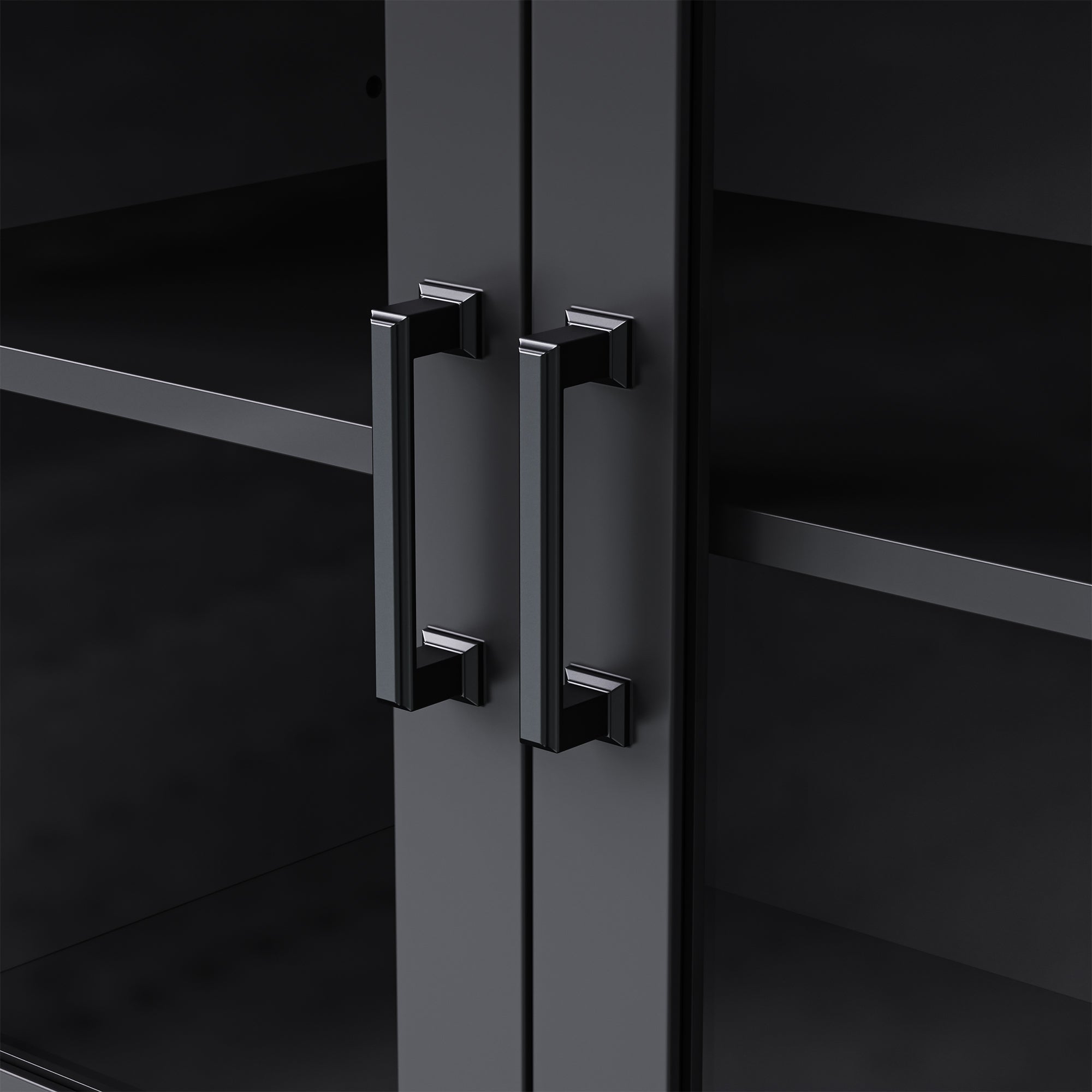 ON-TREND Farmhouse TV Stand with Tempered Glass Doors for TVs Up to 70', Versatile Sideboard with Adjustable Shelves, Elegant Buffet Cabinet with 5 Solid Wood Gourd-Shaped Legs for Living Room, Black