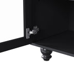 ON-TREND Farmhouse TV Stand with Tempered Glass Doors for TVs Up to 70', Versatile Sideboard with Adjustable Shelves, Elegant Buffet Cabinet with 5 Solid Wood Gourd-Shaped Legs for Living Room, Black