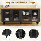 ON-TREND Farmhouse TV Stand with Tempered Glass Doors for TVs Up to 70', Versatile Sideboard with Adjustable Shelves, Elegant Buffet Cabinet with 5 Solid Wood Gourd-Shaped Legs for Living Room, Black