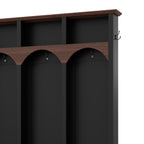 Farmhouse Wooden Style Hall Tree with Arched Design, Practical Entryway Walnut Storage Bench with 5 Black Hooks, Minimalist 4-in-1 Hallway Shoe Cabinet with 7 Cubbies for Mudroom, Living Room, Black