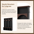 Farmhouse Wooden Style Hall Tree with Arched Design, Practical Entryway Walnut Storage Bench with 5 Black Hooks, Minimalist 4-in-1 Hallway Shoe Cabinet with 7 Cubbies for Mudroom, Living Room, Black