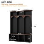 Farmhouse Wooden Style Hall Tree with Arched Design, Practical Entryway Walnut Storage Bench with 5 Black Hooks, Minimalist 4-in-1 Hallway Shoe Cabinet with 7 Cubbies for Mudroom, Living Room, Black