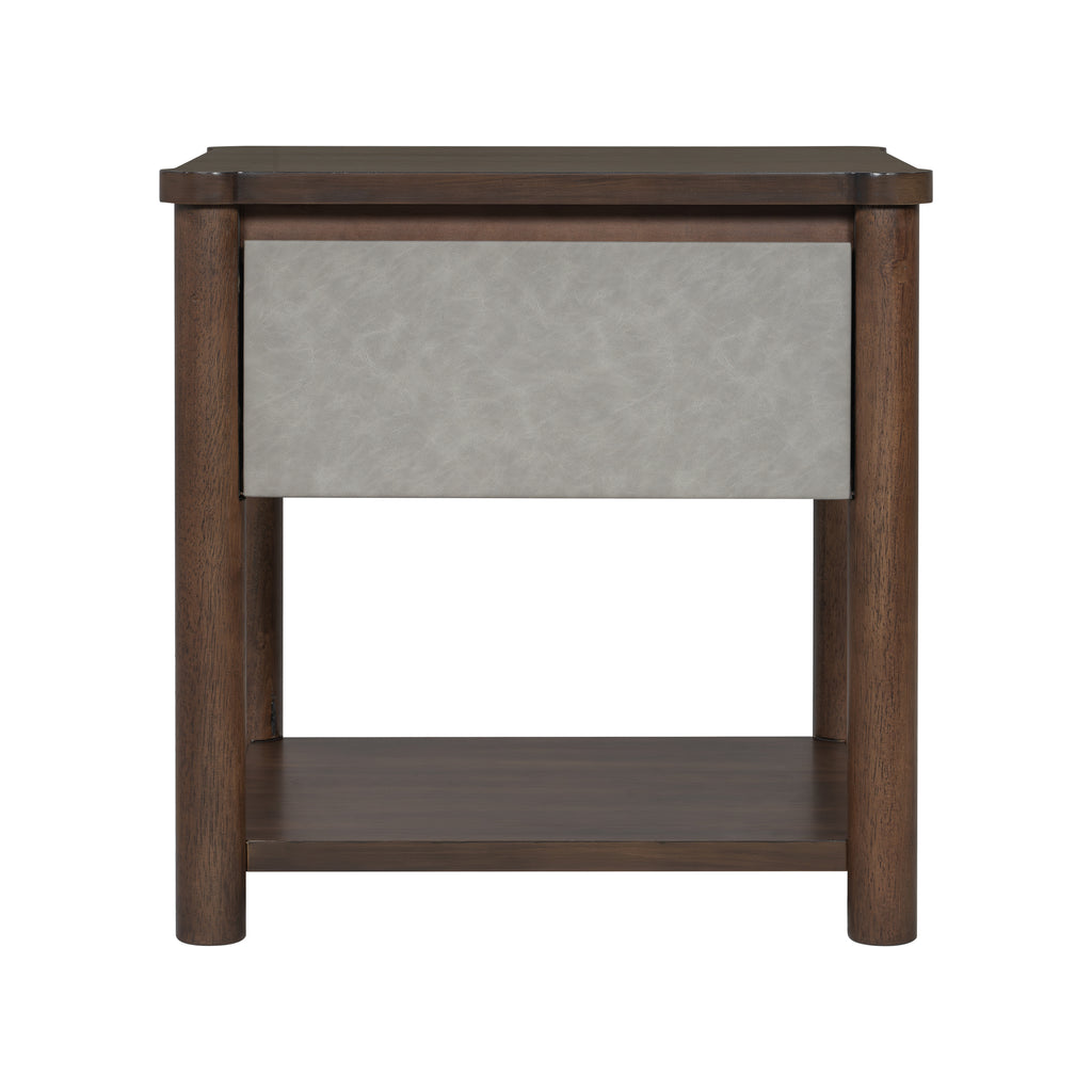 Wood Nightstand,Modern Nightstands with Drawer, Farmhouse Bedside Table for Bedroom Living Room,MP2(set of 2) Walnut&Light Grey Color Nightstands