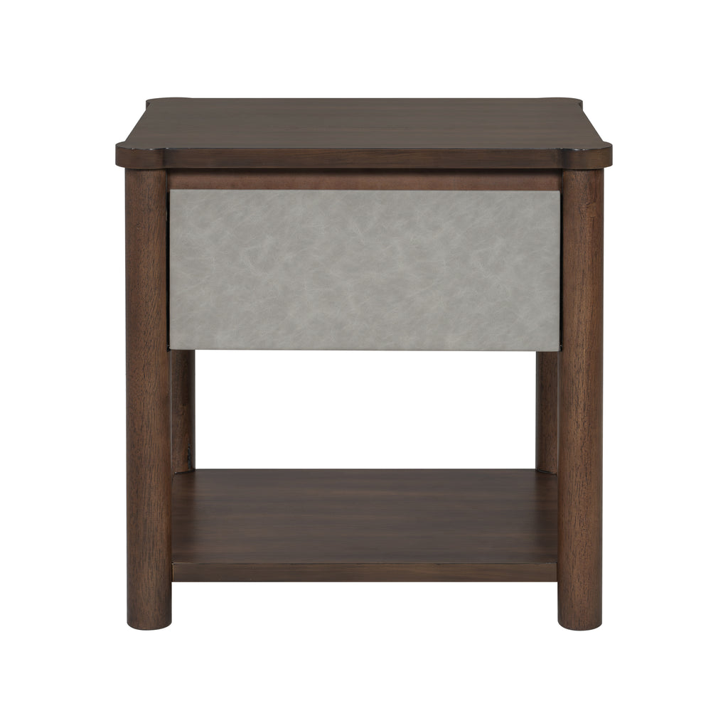 Wood Nightstand,Modern Nightstands with Drawer, Farmhouse Bedside Table for Bedroom Living Room,MP2(set of 2) Walnut&Light Grey Color Nightstands