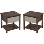 Wood Nightstand,Modern Nightstands with Drawer, Farmhouse Bedside Table for Bedroom Living Room,MP2(set of 2) Walnut&Light Grey Color Nightstands