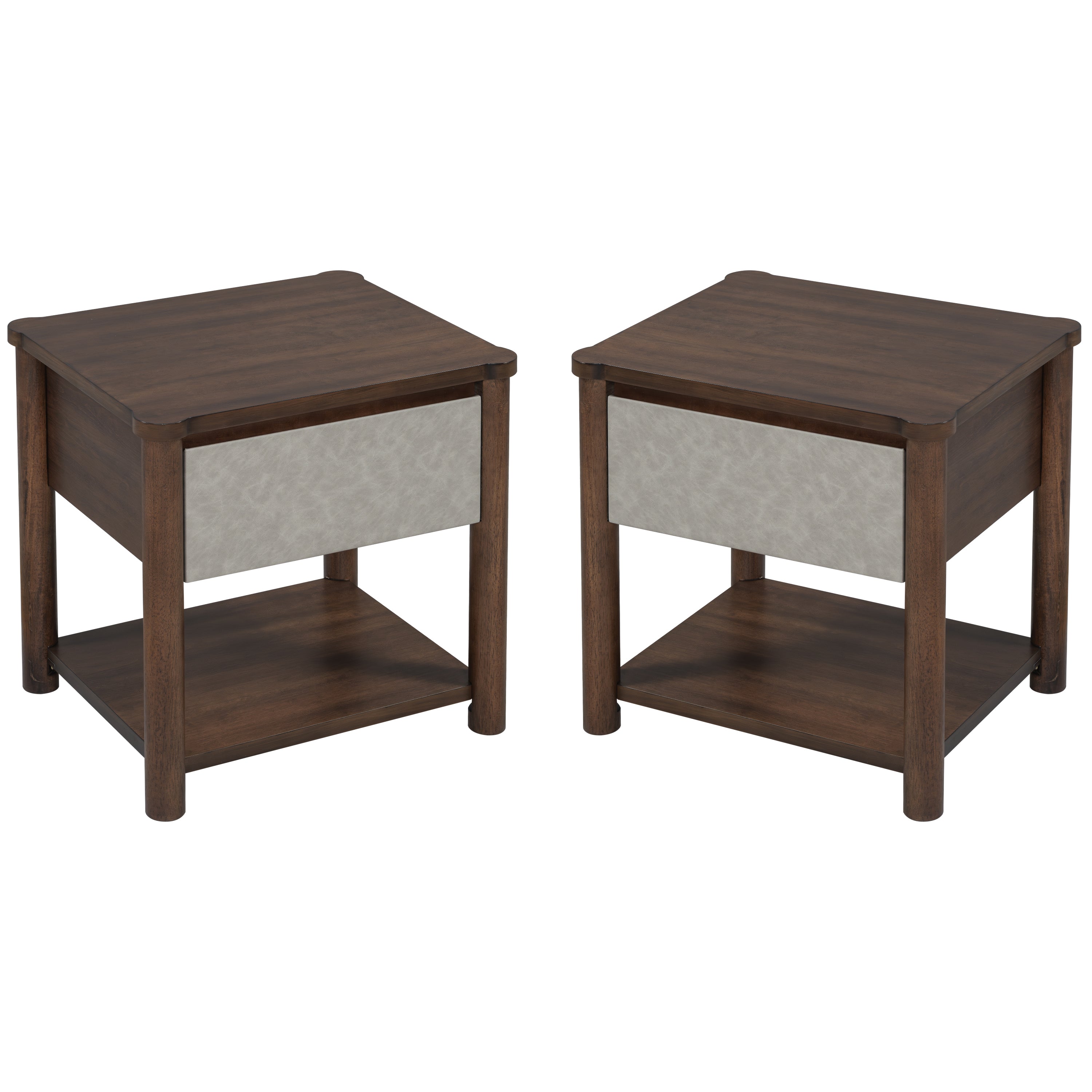 Wood Nightstand,Modern Nightstands with Drawer, Farmhouse Bedside Table for Bedroom Living Room,MP2(set of 2) Walnut&Light Grey Color Nightstands