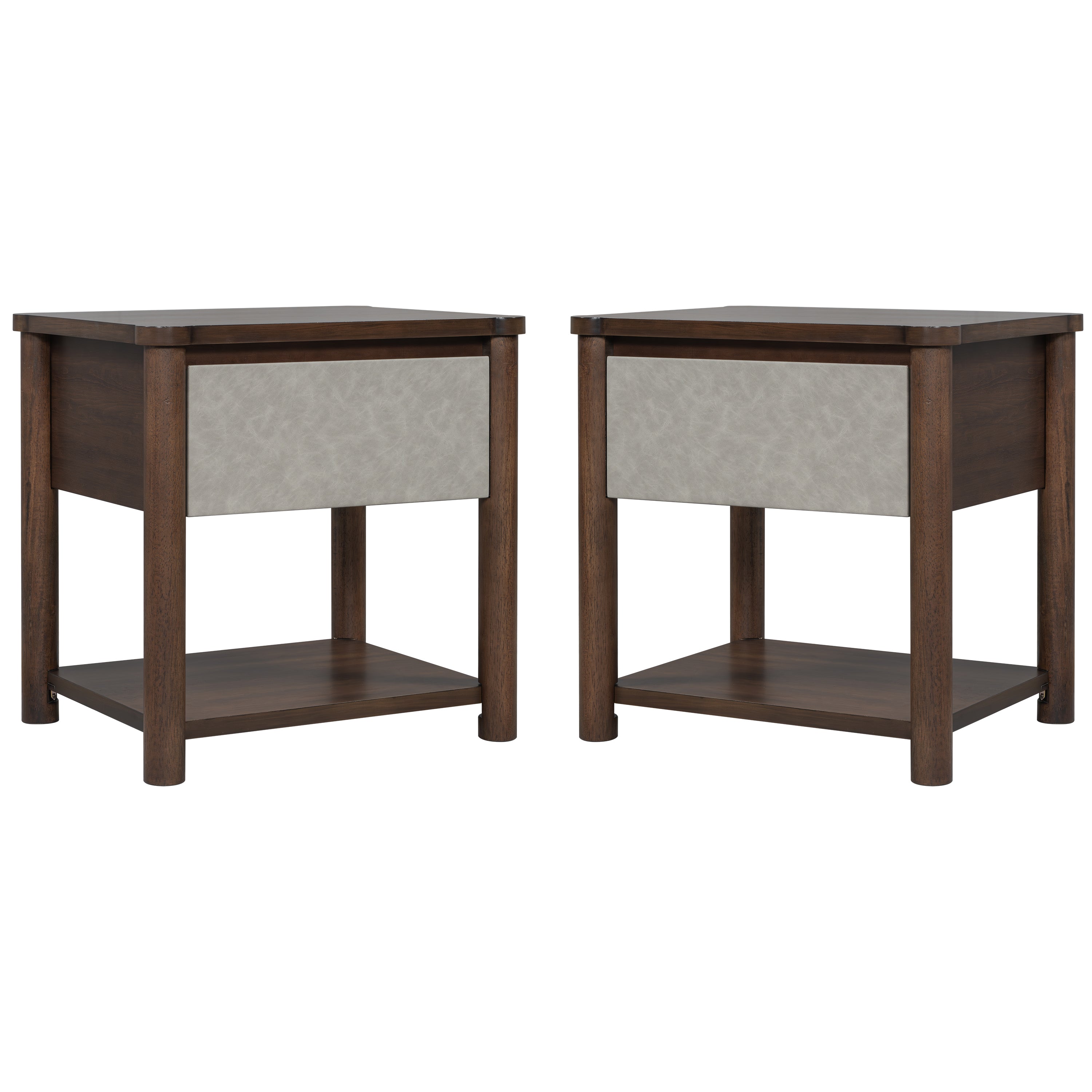 Wood Nightstand,Modern Nightstands with Drawer, Farmhouse Bedside Table for Bedroom Living Room,MP2(set of 2) Walnut&Light Grey Color Nightstands