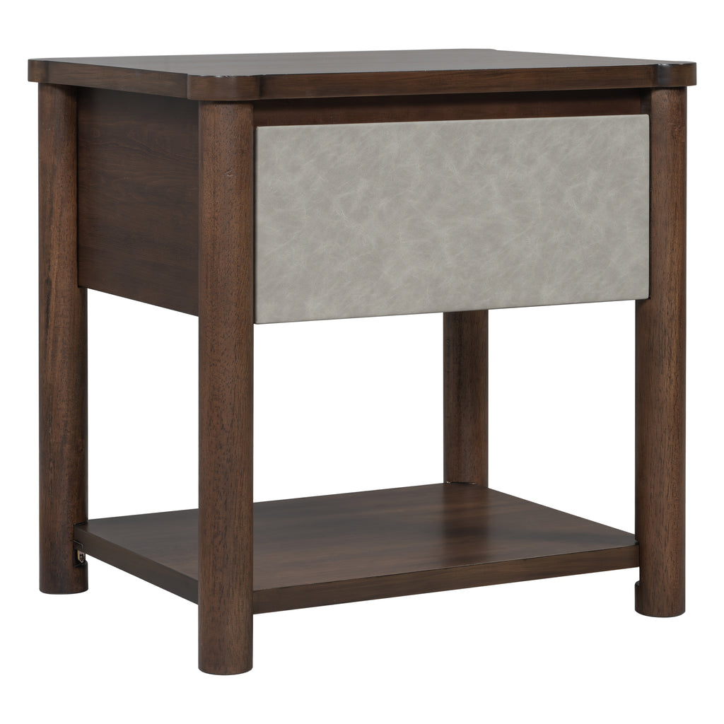 Wood Nightstand,Modern Nightstands with Drawer, Farmhouse Bedside Table for Bedroom Living Room,MP2(set of 2) Walnut&Light Grey Color Nightstands