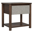 Wood Nightstand,Modern Nightstands with Drawer, Farmhouse Bedside Table for Bedroom Living Room,MP2(set of 2) Walnut&Light Grey Color Nightstands