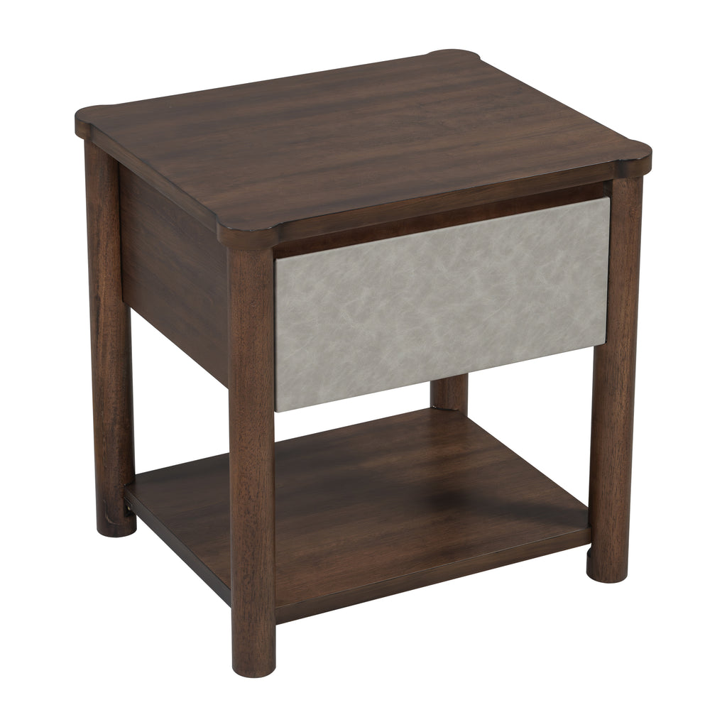 Wood Nightstand,Modern Nightstands with Drawer, Farmhouse Bedside Table for Bedroom Living Room,MP2(set of 2) Walnut&Light Grey Color Nightstands