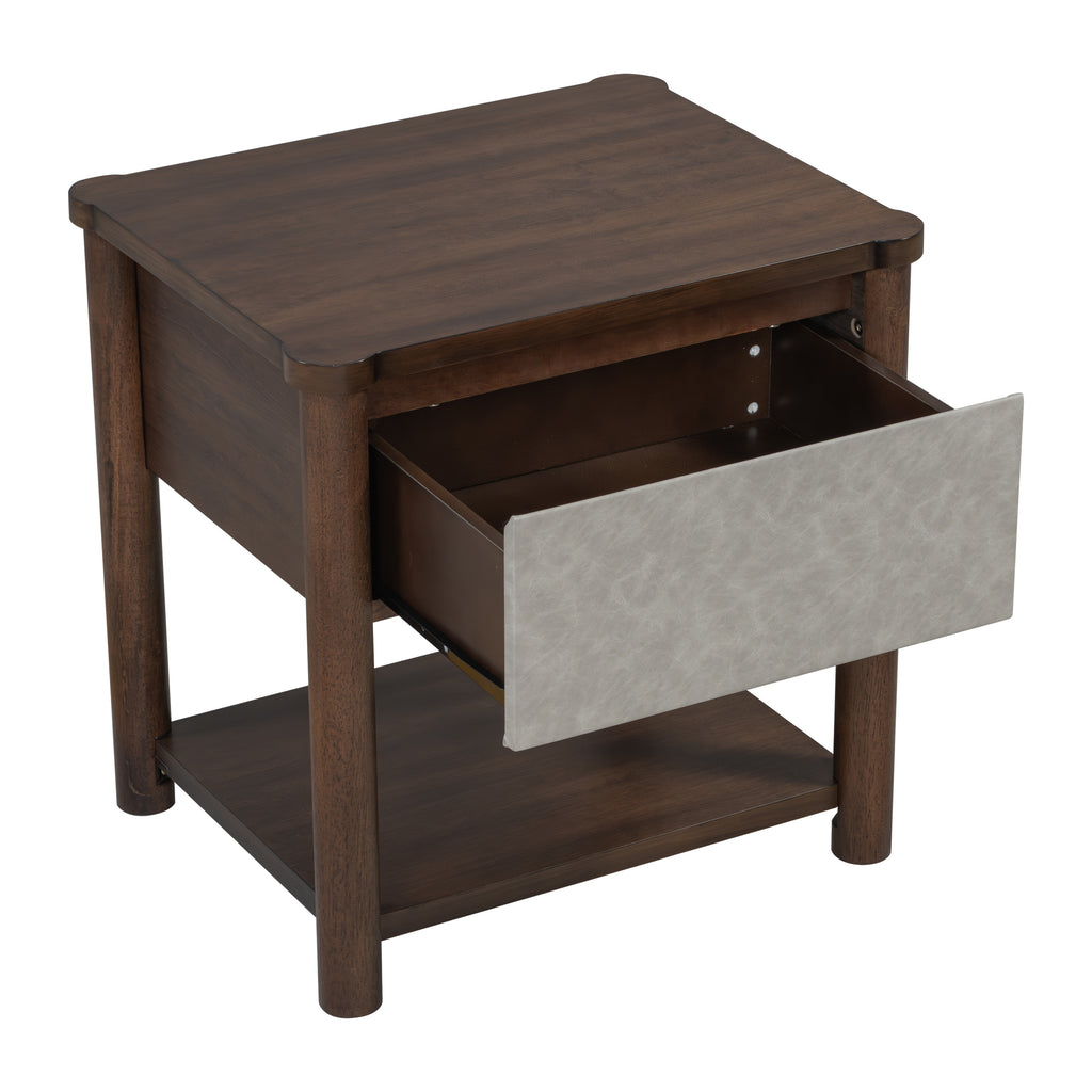 Wood Nightstand,Modern Nightstands with Drawer, Farmhouse Bedside Table for Bedroom Living Room,MP2(set of 2) Walnut&Light Grey Color Nightstands