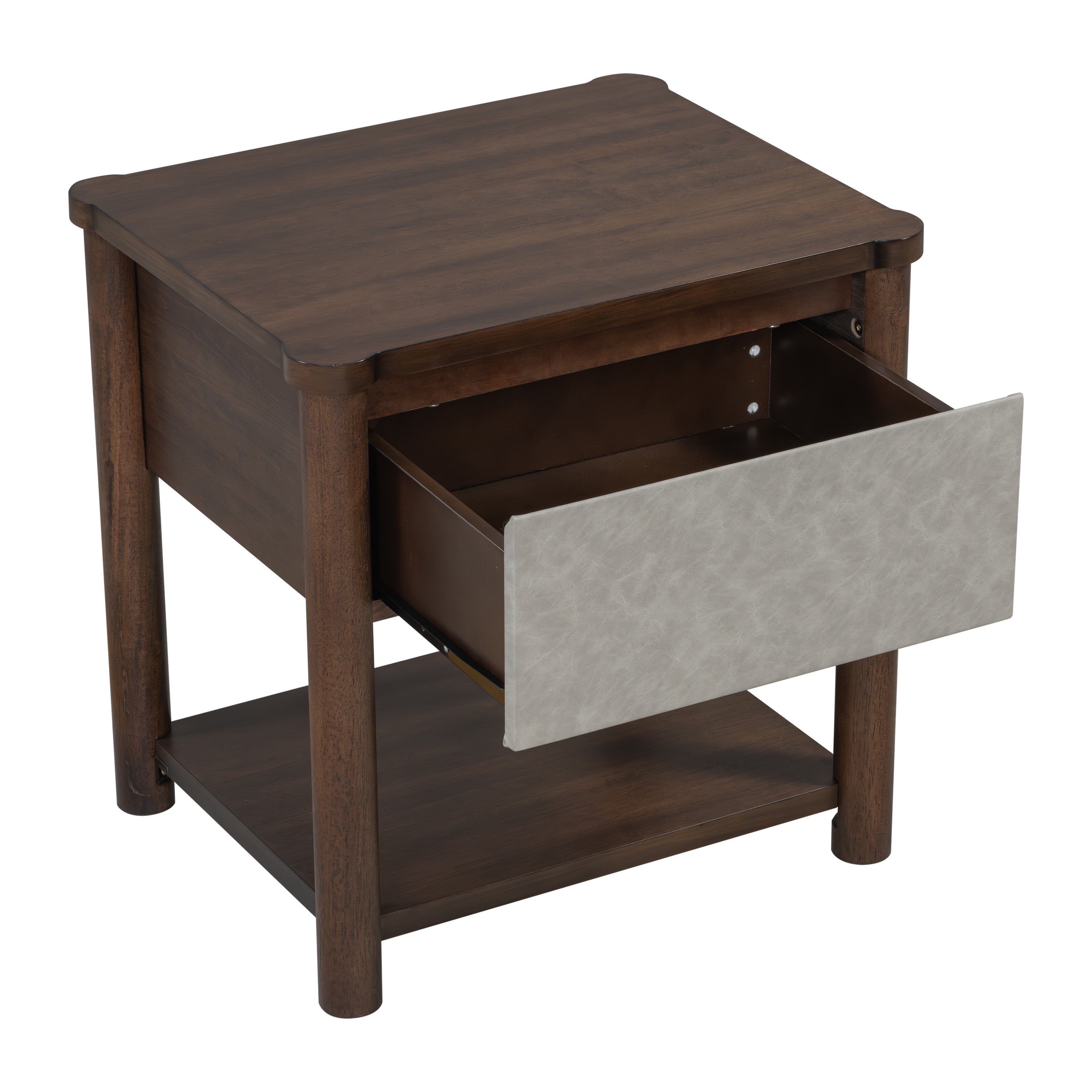 Wood Nightstand,Modern Nightstands with Drawer, Farmhouse Bedside Table for Bedroom Living Room,MP2(set of 2) Walnut&Light Grey Color Nightstands