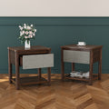 Wood Nightstand,Modern Nightstands with Drawer, Farmhouse Bedside Table for Bedroom Living Room,MP2(set of 2) Walnut&Light Grey Color Nightstands