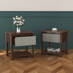 Wood Nightstand,Modern Nightstands with Drawer, Farmhouse Bedside Table for Bedroom Living Room,MP2(set of 2) Walnut&Light Grey Color Nightstands