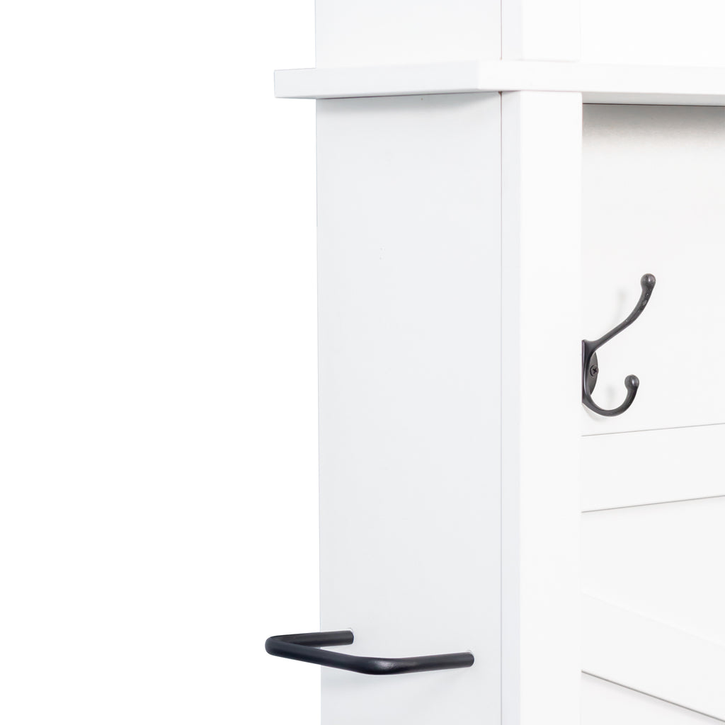 ON-TREND Farmhouse 4-in-1 Hall Tree with 6 Hooks, Practical Walnut Entryway Bench with Adjustable Shelves, Wooden Style Rustic Shoe Organizer with 16 Open Compartments for Mudroom, Living Room, White