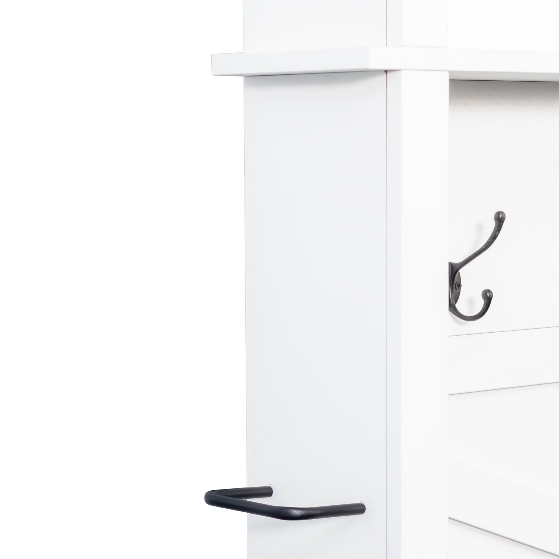 ON-TREND Farmhouse 4-in-1 Hall Tree with 6 Hooks, Practical Walnut Entryway Bench with Adjustable Shelves, Wooden Style Rustic Shoe Organizer with 16 Open Compartments for Mudroom, Living Room, White