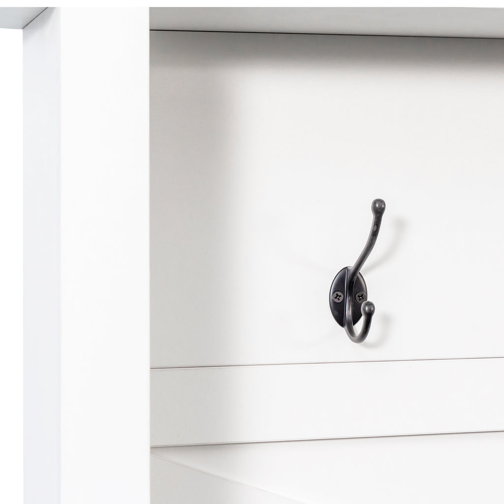 ON-TREND Farmhouse 4-in-1 Hall Tree with 6 Hooks, Practical Walnut Entryway Bench with Adjustable Shelves, Wooden Style Rustic Shoe Organizer with 16 Open Compartments for Mudroom, Living Room, White