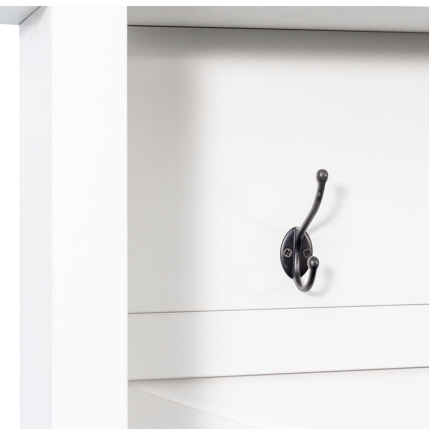 ON-TREND Farmhouse 4-in-1 Hall Tree with 6 Hooks, Practical Walnut Entryway Bench with Adjustable Shelves, Wooden Style Rustic Shoe Organizer with 16 Open Compartments for Mudroom, Living Room, White