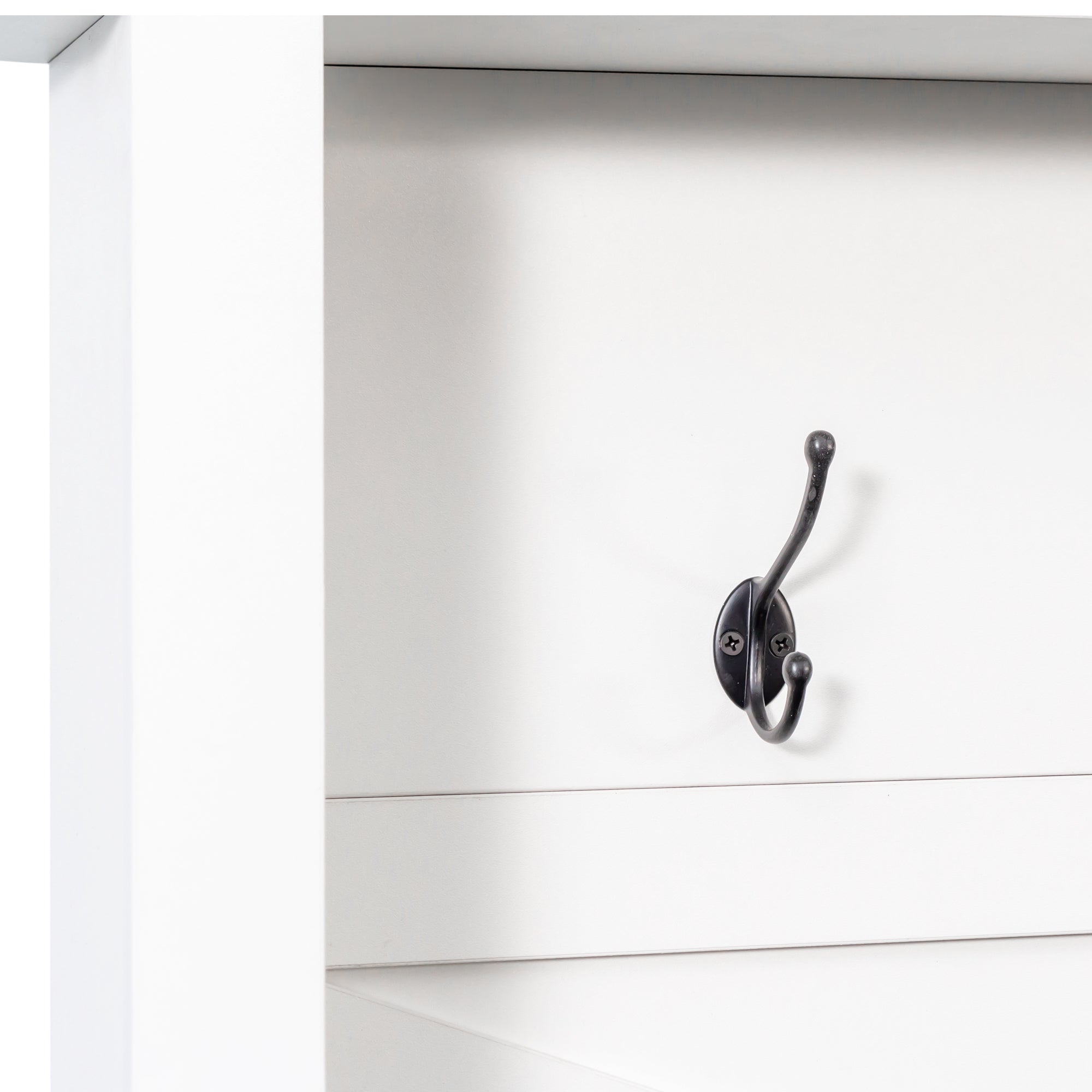 ON-TREND Farmhouse 4-in-1 Hall Tree with 6 Hooks, Practical Walnut Entryway Bench with Adjustable Shelves, Wooden Style Rustic Shoe Organizer with 16 Open Compartments for Mudroom, Living Room, White