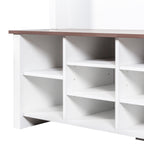 ON-TREND Farmhouse 4-in-1 Hall Tree with 6 Hooks, Practical Walnut Entryway Bench with Adjustable Shelves, Wooden Style Rustic Shoe Organizer with 16 Open Compartments for Mudroom, Living Room, White