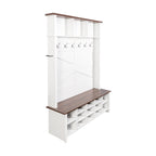 ON-TREND Farmhouse 4-in-1 Hall Tree with 6 Hooks, Practical Walnut Entryway Bench with Adjustable Shelves, Wooden Style Rustic Shoe Organizer with 16 Open Compartments for Mudroom, Living Room, White