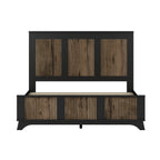 Farmhouse Wooden Platform Queen Size Bed, Modern Platform Bed with Wooden Strip Decoration, Plywood Slats Support, Black