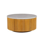 Natural Style Faux White Marble Round Coffee Table with Storage MDF and Solid Wood 35.5' Coffee Table