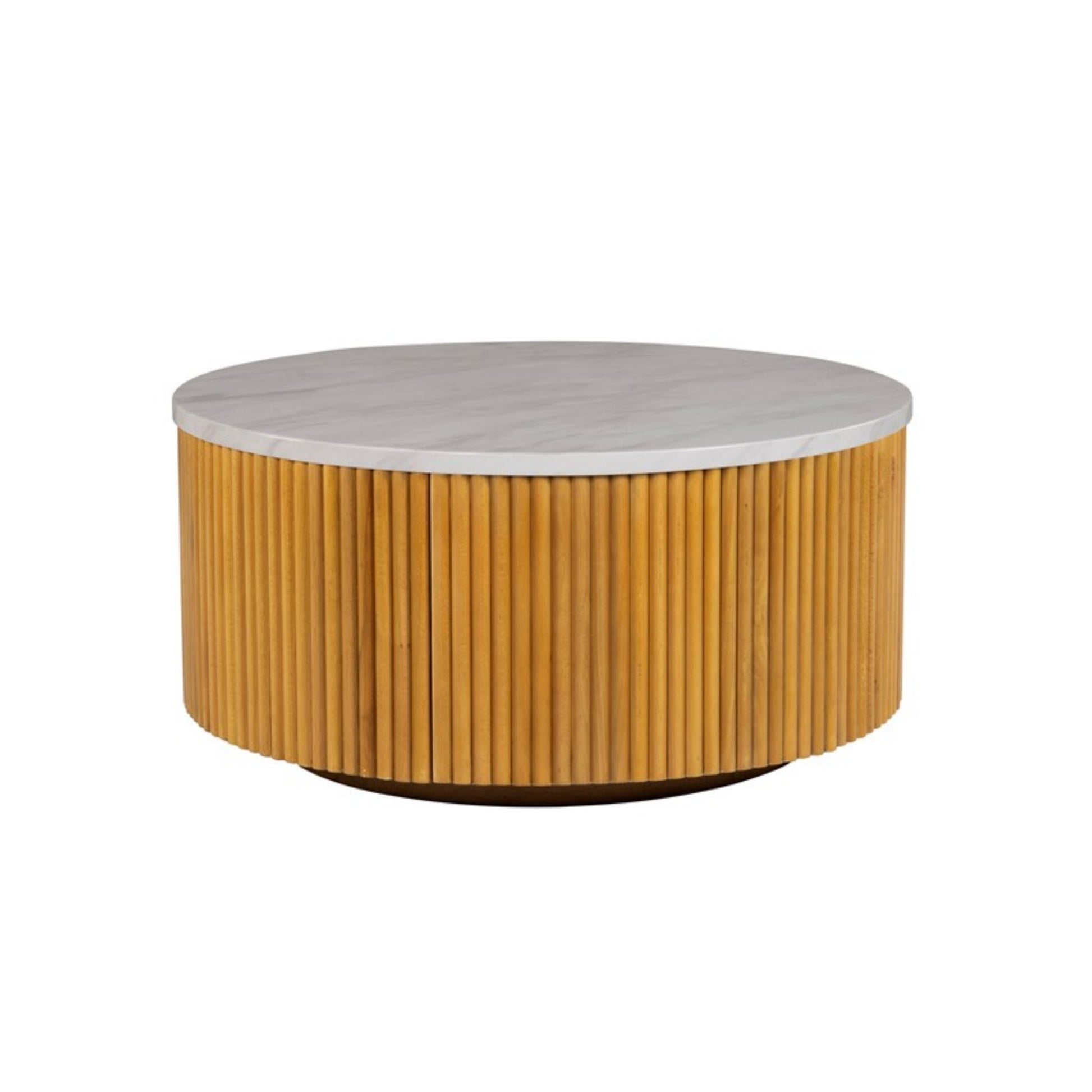 Natural Style Faux White Marble Round Coffee Table with Storage MDF and Solid Wood 35.5' Coffee Table