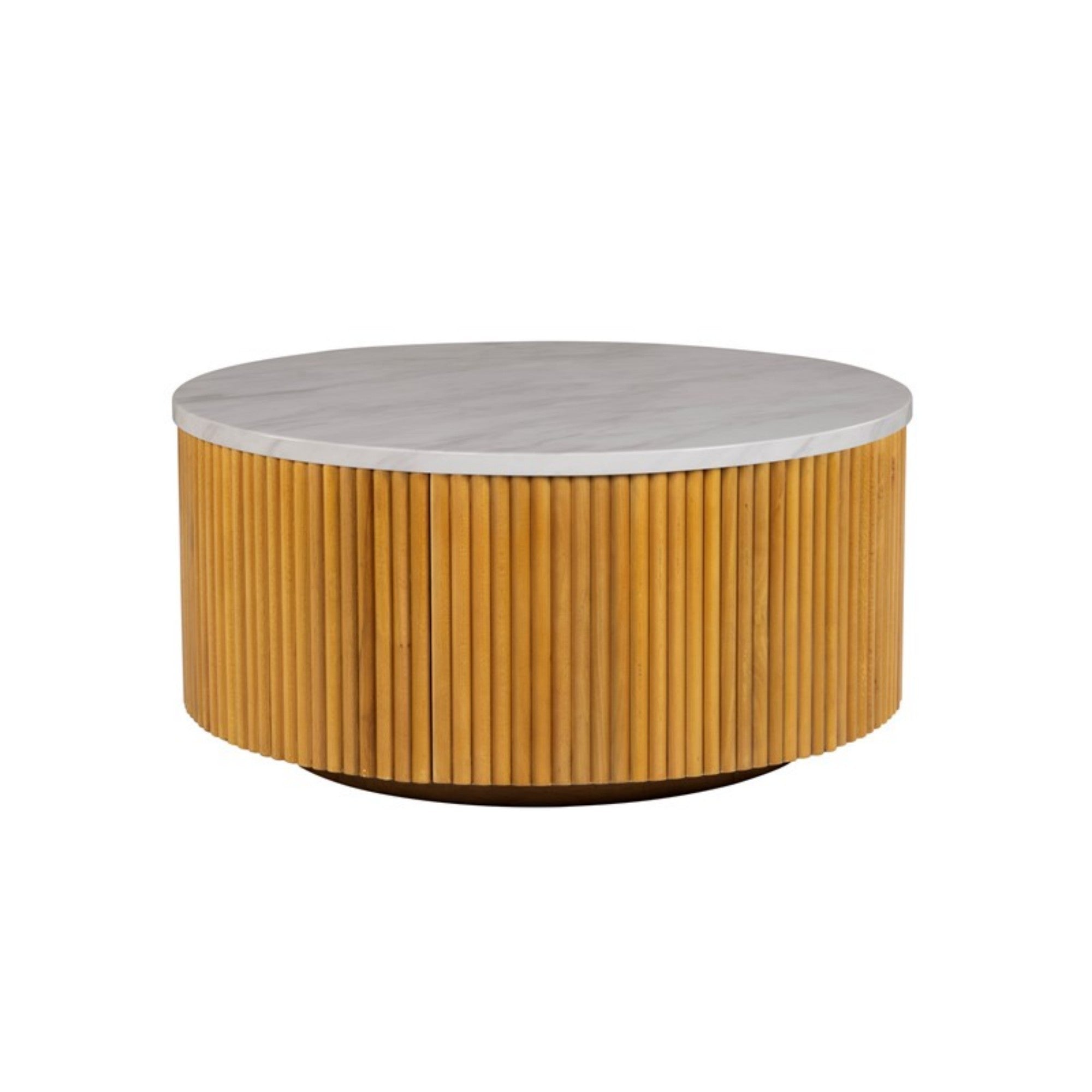 Natural Style Faux White Marble Round Coffee Table with Storage MDF and Solid Wood 35.5' Coffee Table