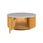 Natural Style Faux White Marble Round Coffee Table with Storage MDF and Solid Wood 35.5' Coffee Table