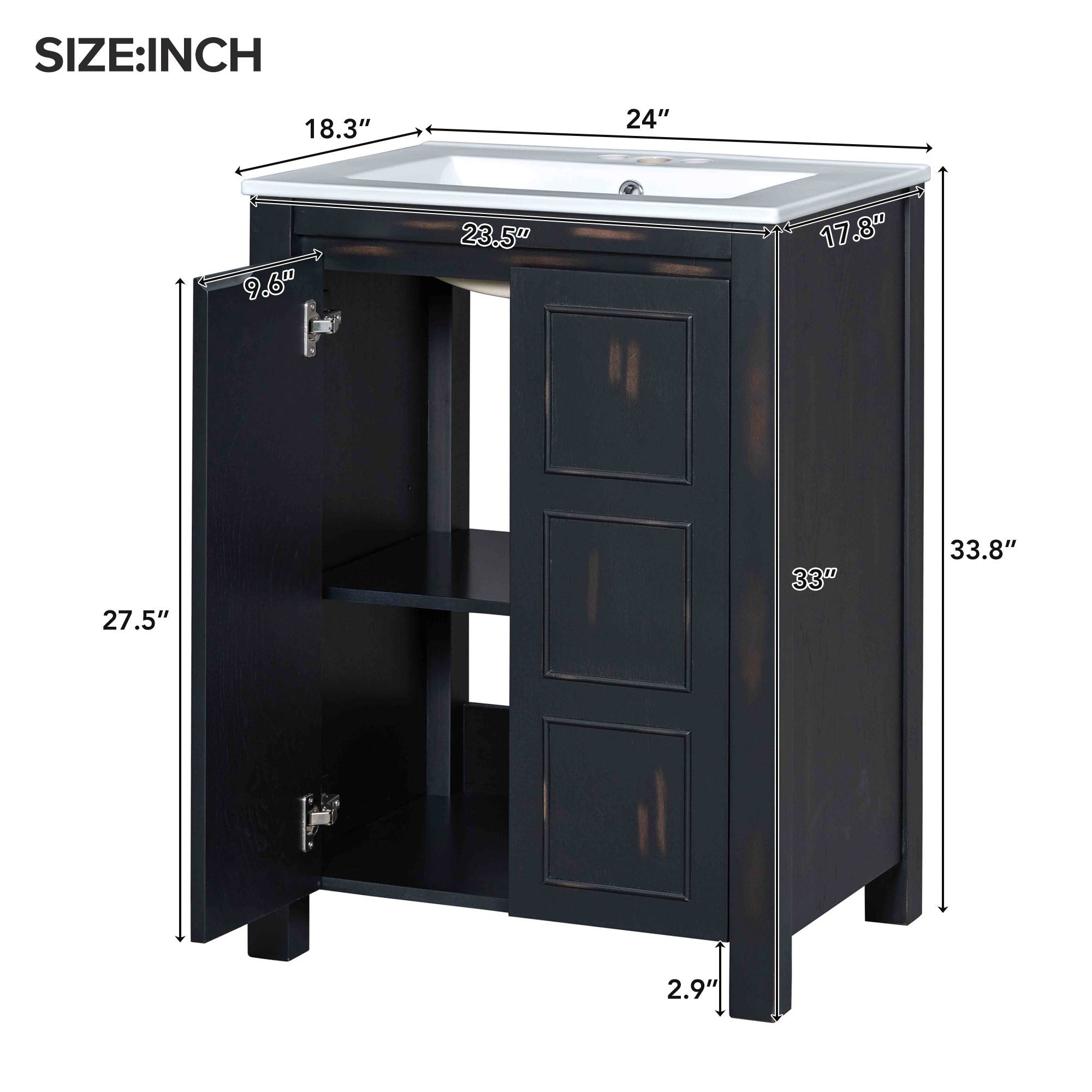 24x18x34 Inches Vintage Style Small Bathroom Vanity Combo with Ceramic Sink, 2 Soft-close Doors - Groovy Boardz