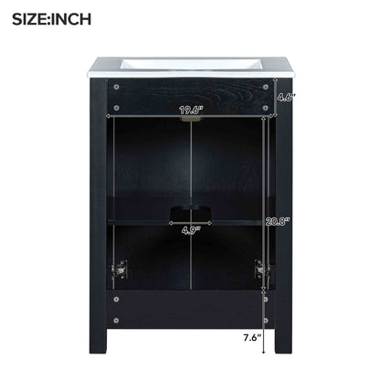 24x18x34 Inches Vintage Style Small Bathroom Vanity Combo with Ceramic Sink, 2 Soft-close Doors - Groovy Boardz