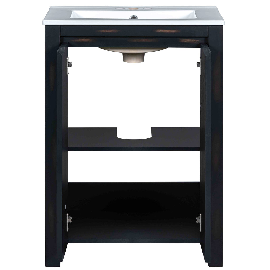 24x18x34 Inches Vintage Style Small Bathroom Vanity Combo with Ceramic Sink, 2 Soft-close Doors - Groovy Boardz