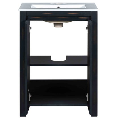 24x18x34 Inches Vintage Style Small Bathroom Vanity Combo with Ceramic Sink, 2 Soft-close Doors - Groovy Boardz