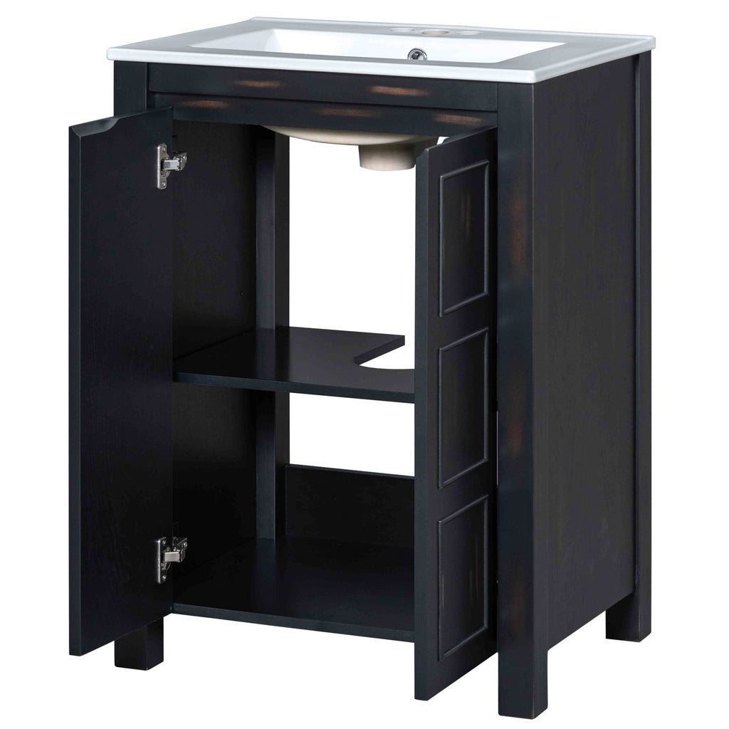 24x18x34 Inches Vintage Style Small Bathroom Vanity Combo with Ceramic Sink, 2 Soft-close Doors - Groovy Boardz