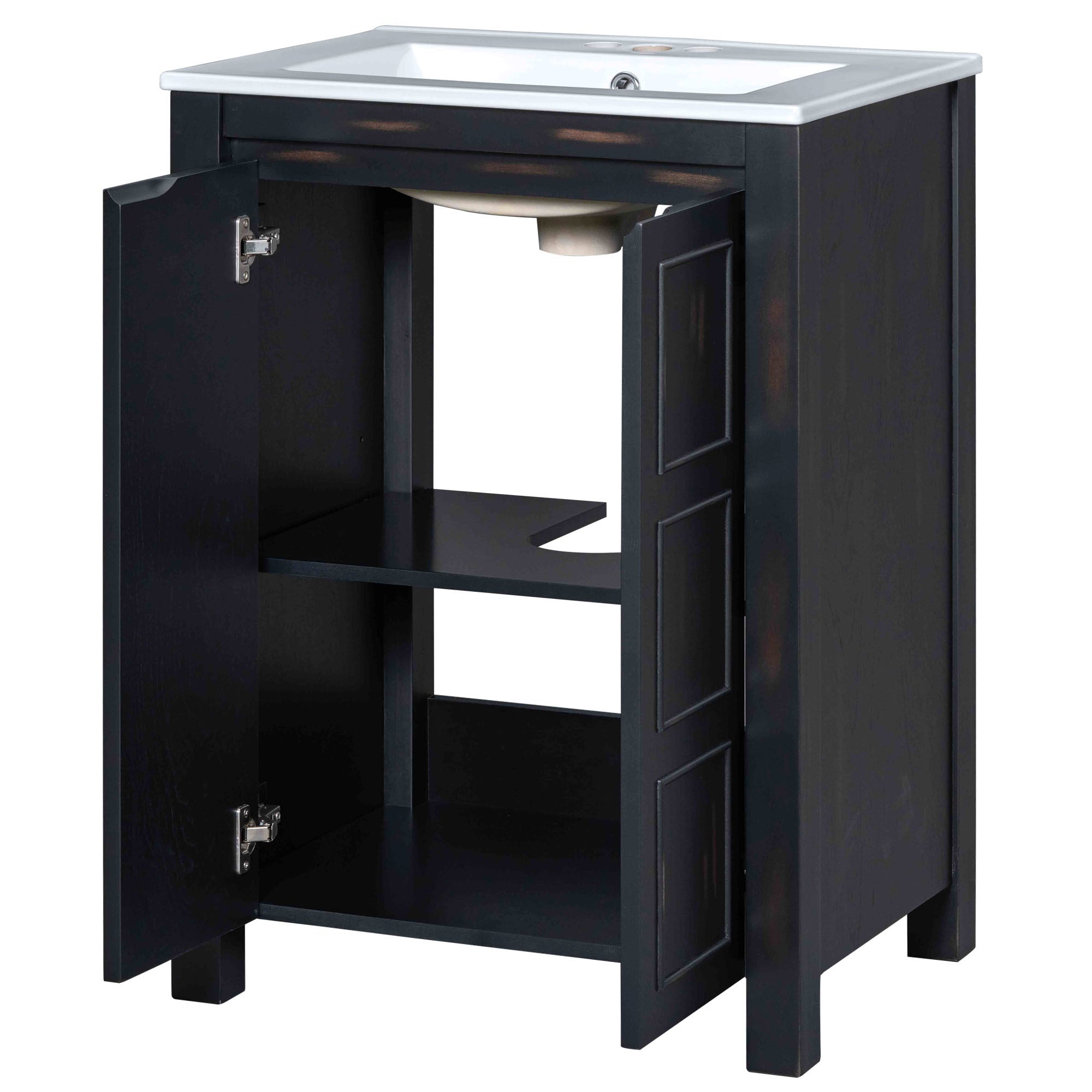 24x18x34 Inches Vintage Style Small Bathroom Vanity Combo with Ceramic Sink, 2 Soft-close Doors - Groovy Boardz