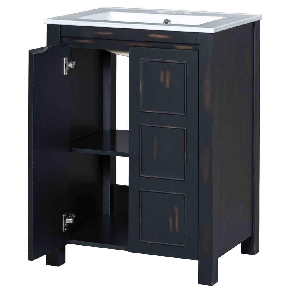 24x18x34 Inches Vintage Style Small Bathroom Vanity Combo with Ceramic Sink, 2 Soft-close Doors - Groovy Boardz