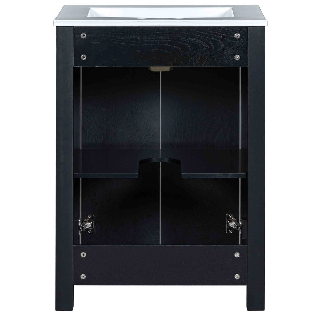 24x18x34 Inches Vintage Style Small Bathroom Vanity Combo with Ceramic Sink, 2 Soft-close Doors - Groovy Boardz