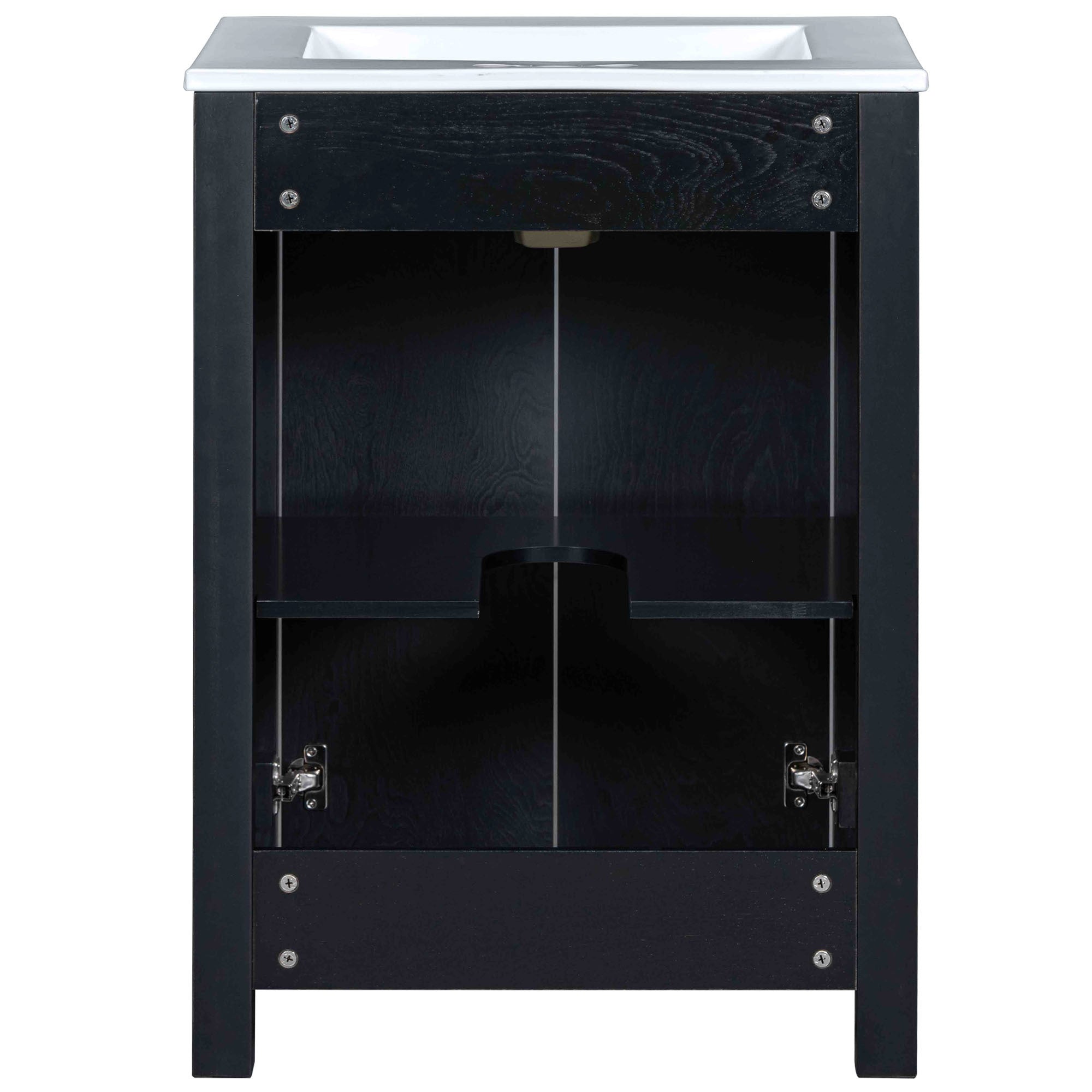 24x18x34 Inches Vintage Style Small Bathroom Vanity Combo with Ceramic Sink, 2 Soft-close Doors - Groovy Boardz