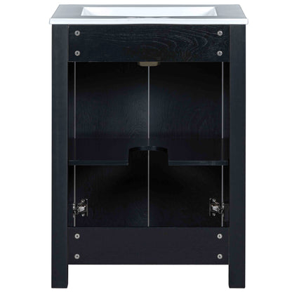 24x18x34 Inches Vintage Style Small Bathroom Vanity Combo with Ceramic Sink, 2 Soft-close Doors - Groovy Boardz