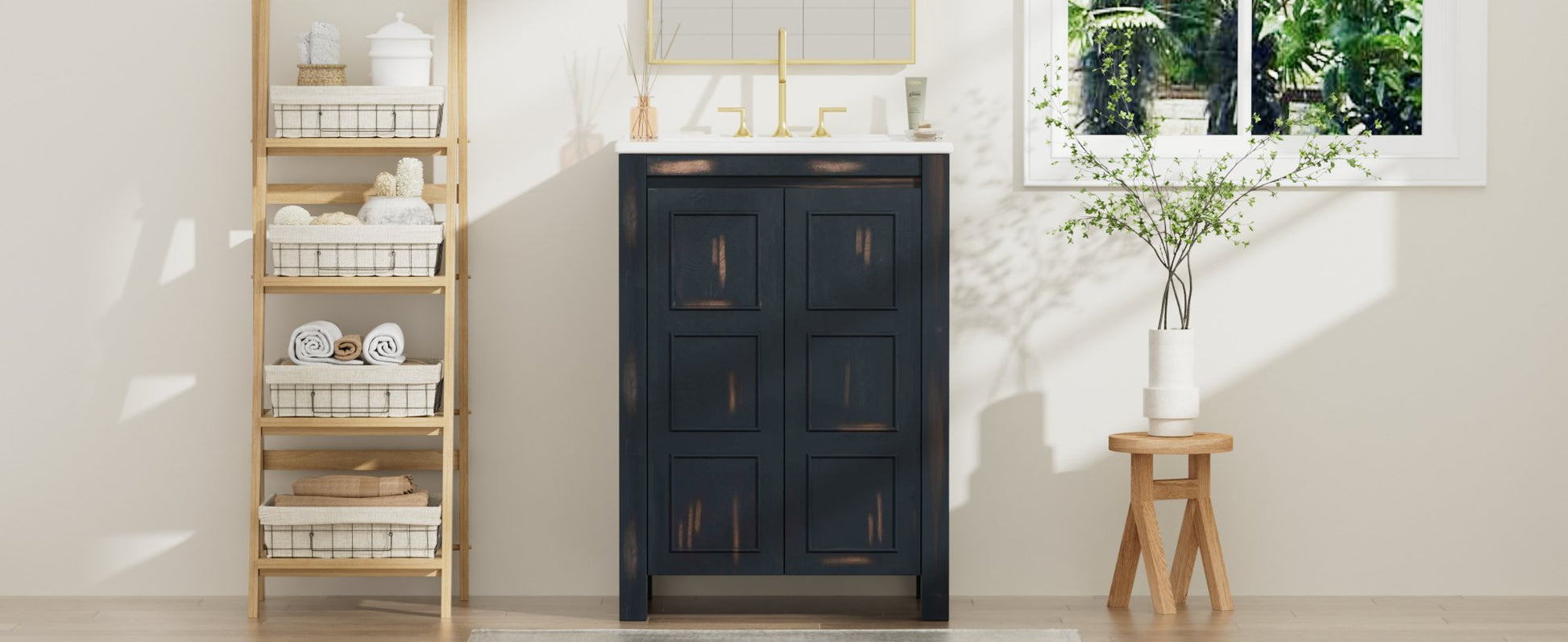 24x18x34 Inches Vintage Style Small Bathroom Vanity Combo with Ceramic Sink, 2 Soft-close Doors - Groovy Boardz