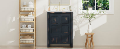 24x18x34 Inches Vintage Style Small Bathroom Vanity Combo with Ceramic Sink, 2 Soft-close Doors - Groovy Boardz
