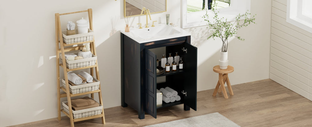 24x18x34 Inches Vintage Style Small Bathroom Vanity Combo with Ceramic Sink, 2 Soft-close Doors - Groovy Boardz