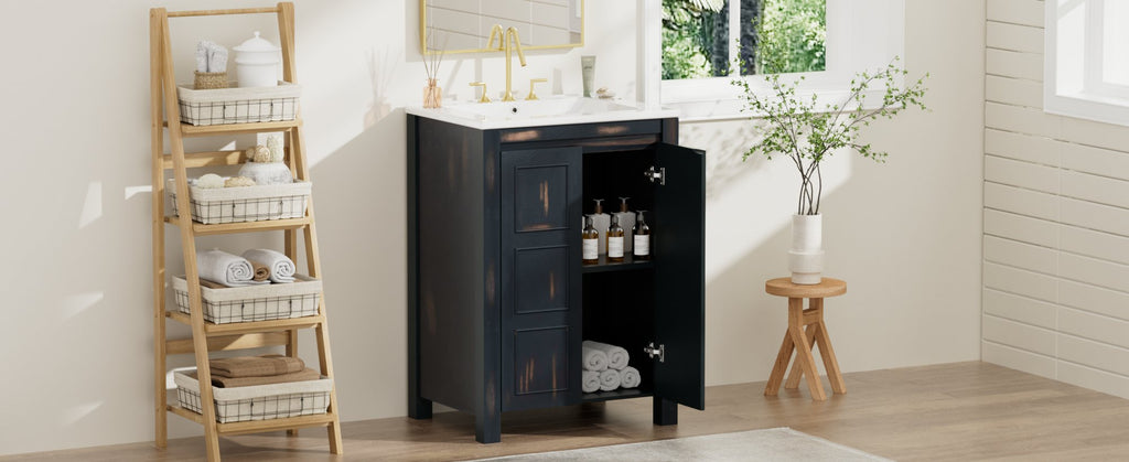24x18x34 Inches Vintage Style Small Bathroom Vanity Combo with Ceramic Sink, 2 Soft-close Doors - Groovy Boardz