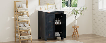 24x18x34 Inches Vintage Style Small Bathroom Vanity Combo with Ceramic Sink, 2 Soft-close Doors - Groovy Boardz